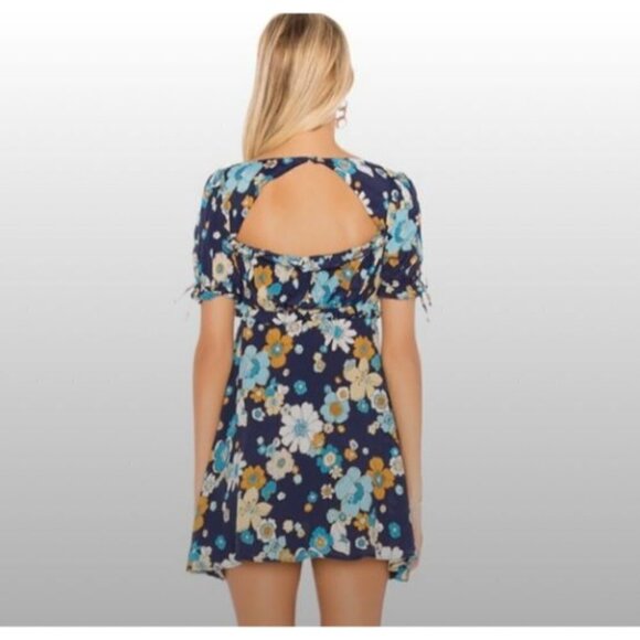 For Love & Lemons Magnolia Navy Floral Mini Dress Size X-Small - Picture 2 of 11